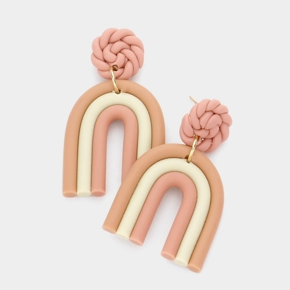 Anthropologie Jewelry - NWT Boho Pink Ivory Rainbow Retro Clay Dangle Earrings